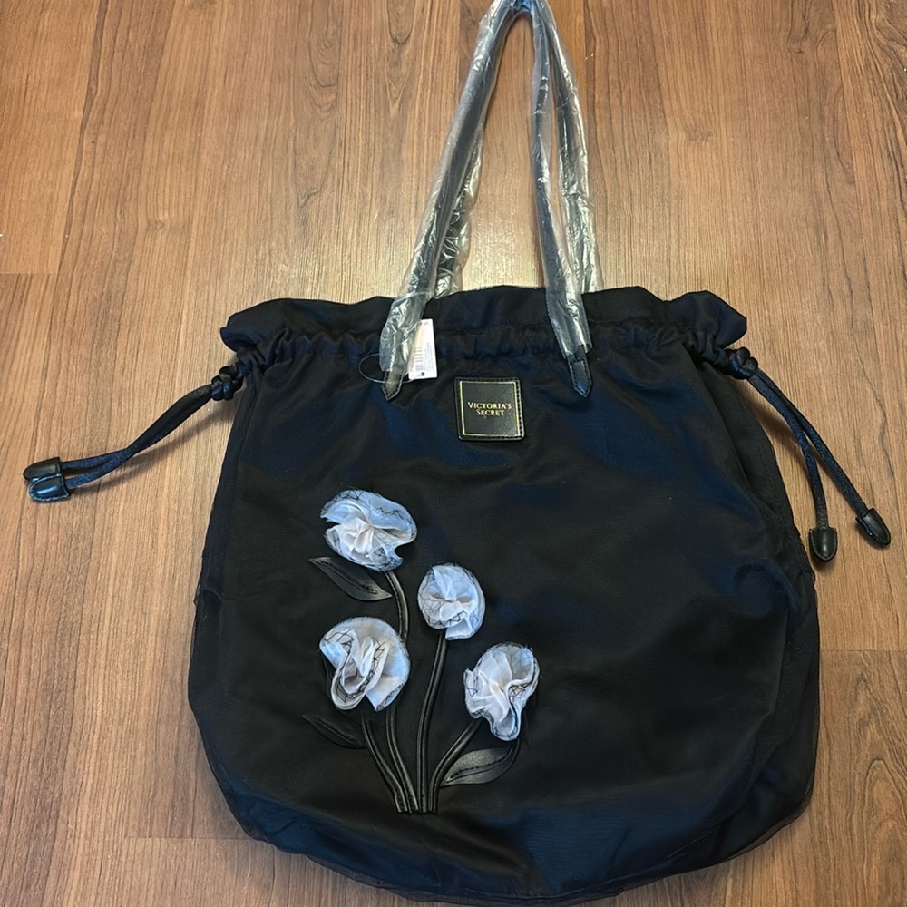 NWT Victoria’s Secret Black Bag with Floral Design